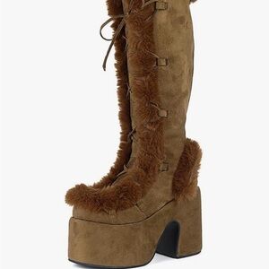 Brown Faux Fur Platform Boots
